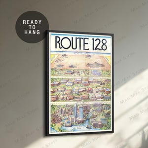 1984 Route 128 Vintage Map Print: Boston Tech Art