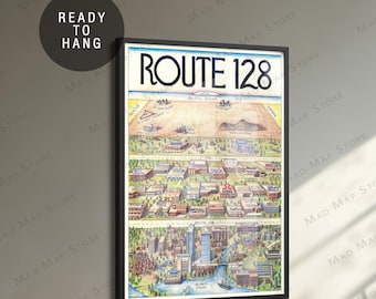 1984 Route 128 Vintage Map Print: Boston Tech Art