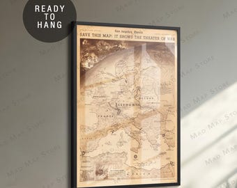 Mappa della Seconda Guerra Mondiale del 1939 - Stampa d&#39;epoca del Los Angeles Times - Poster con mappa della guerra in Europa su tela incorniciata - Poster con cornice della Seconda Guerra Mondiale - Decorazione murale con mappa artistica