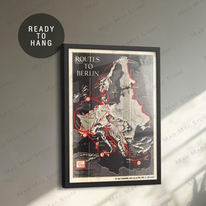 1943 ingelijste kaart Tweede Wereldoorlog - ingelijste WO2-poster - routes naar Berlijn - Europa oorlogscanvas kaart - WO2-posterkaart - Duitse historische kaart WO II - Duitse historische kaart WO II