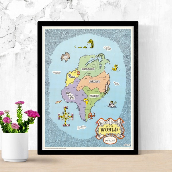 1969 Carte du monde imaginaire - Vintage Hippie Counterculture Poster Art - Photo Handmade Map Print - Hippie Poster - Wall Decor Map Print