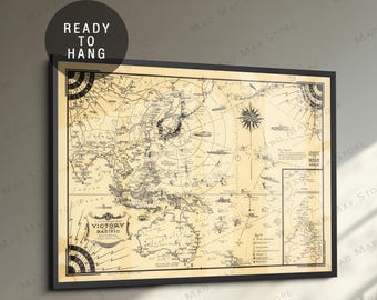 1944 Pacific War Map Print: Vintage WW2 US & British Navy Poster