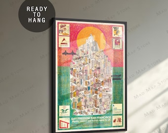 1980 Gay Freedom San Francisco Poster - Framed Pride Poster - Framed Canvas Art - Framed Queer Art Poster - San Francisco Pictorial Map