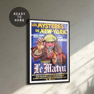 Póster francés vintage de 1915 - Póster impreso de Friends - Les Mystères de New York - Impresión en lienzo enmarcada - Arte mural de Friends - Póster artístico francés