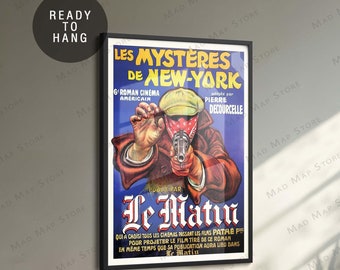 1915 French Film Poster: Les Mystères de New York - Framed Canvas Art