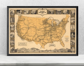 1935 Vintage United States Map - Transcontinental Routes of USA Map Poster -  Vintage Map Wall Art Print - Old USA Highways Map Printing