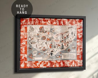 Vintage Mother Goose Map Poster: Whimsical Nursery Rhyme Art