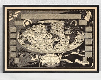1935 Pictorial World Map Print: Vintage Oceans & Sea Chart