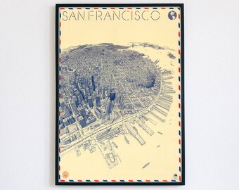 1982 San Francisco Map - Vintage Pictorial Poster Map Print - Birds Eye View Map Art - Vintage Map Wall Art - San Francisco Illustrated Map