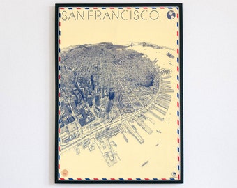 1982 San Francisco Map Print: Vintage Birds Eye View Poster