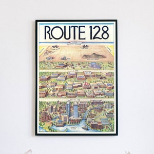 1984 Route 128 Poster - Vintage Route 128 Print Art - Boston Map Print - Tech Art Print - Bildliche Karte Poster Kunstdruck - Poster Karte Drucken