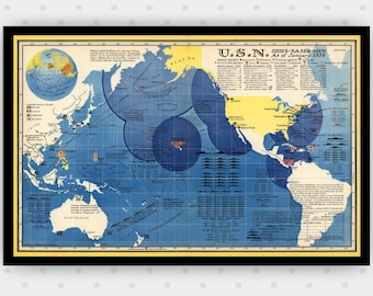 Mappa della 2a guerra mondiale del 1938 - Mappa delle navi della Marina degli Stati Uniti - Poster della seconda guerra mondiale - Stampa mappa WW2 - Mappa della guerra del Pacifico - Mappe della guerra militare - Stampe vintage della seconda guerra mondiale
