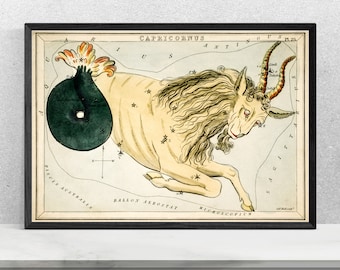 Vintage Capricorn Zodiac Sign Poster: Constellation Wall Art
