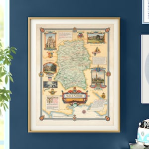 1946 Wiltshire WWII Kaart - Vintage Wereldoorlog 2 Engeland Kaart - Wiltshire Kaart Poster Print - Britse Muur Decor Kaart Kunst - Wiltshire Tijdens WO2