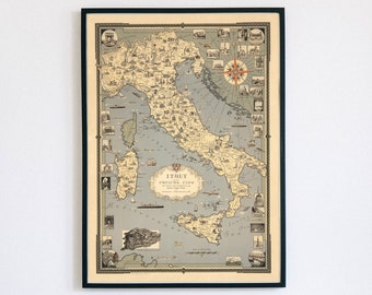 1935 Italy Map Print: Vintage Pictorial Wall Art