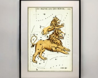 Vintage Sternzeichen Löwe Sternzeichen Kunstdruck: Konstellationskarte Poster