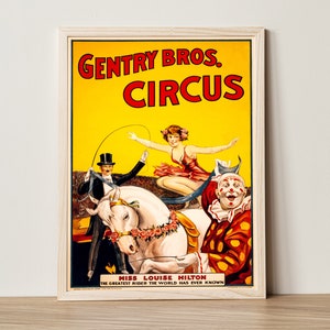 1920 Circus Poster Vintage Gentry Bros Circus Print Clown Poster Print Art Retro Circus Giclée Art Carnaval Decor Circus Wall Print image 1