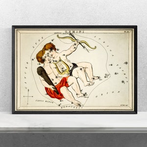 Zwillinge Poster Print - Vintage Sternzeichen Kunst - Horoskop Poster - Astrologie Print - Sternbild Sternbild - Sternzeichen Sternzeichen Sternkarte Druck