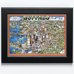 1982 Buffalo NYC Kaart Print - Pictorial Buffalo Kaart - New York City Print - Buffalo Poster Art - Kleurrijke Kunst aan de muur - Buffalo NYC Giclée Print