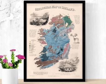 1850 Ireland Geological Map: Vintage Irish Wall Art Print