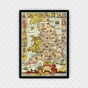 1936 Story Map van Engeland - Puzzel versie - Vintage Muur Kaart Poster - Engeland Poster Print - Oude Historische Kaart van Engeland -Poster Wall Art