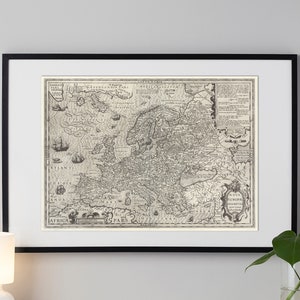 1607 Vintage Europa Karte - Alte Landkarte Druck - Wand Dekor Karte Kunst - Antikes Home Dekor - Landkarte Reproduktion - Europa Karte Poster Print