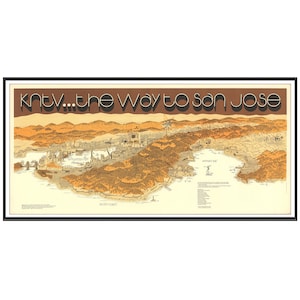 1974 Vintage San Francisco Karte - Weg nach San Jose Poster Print - Kalifornien Bildliche Karte - San Francisco Bay Area - Panorama Karte Print Art