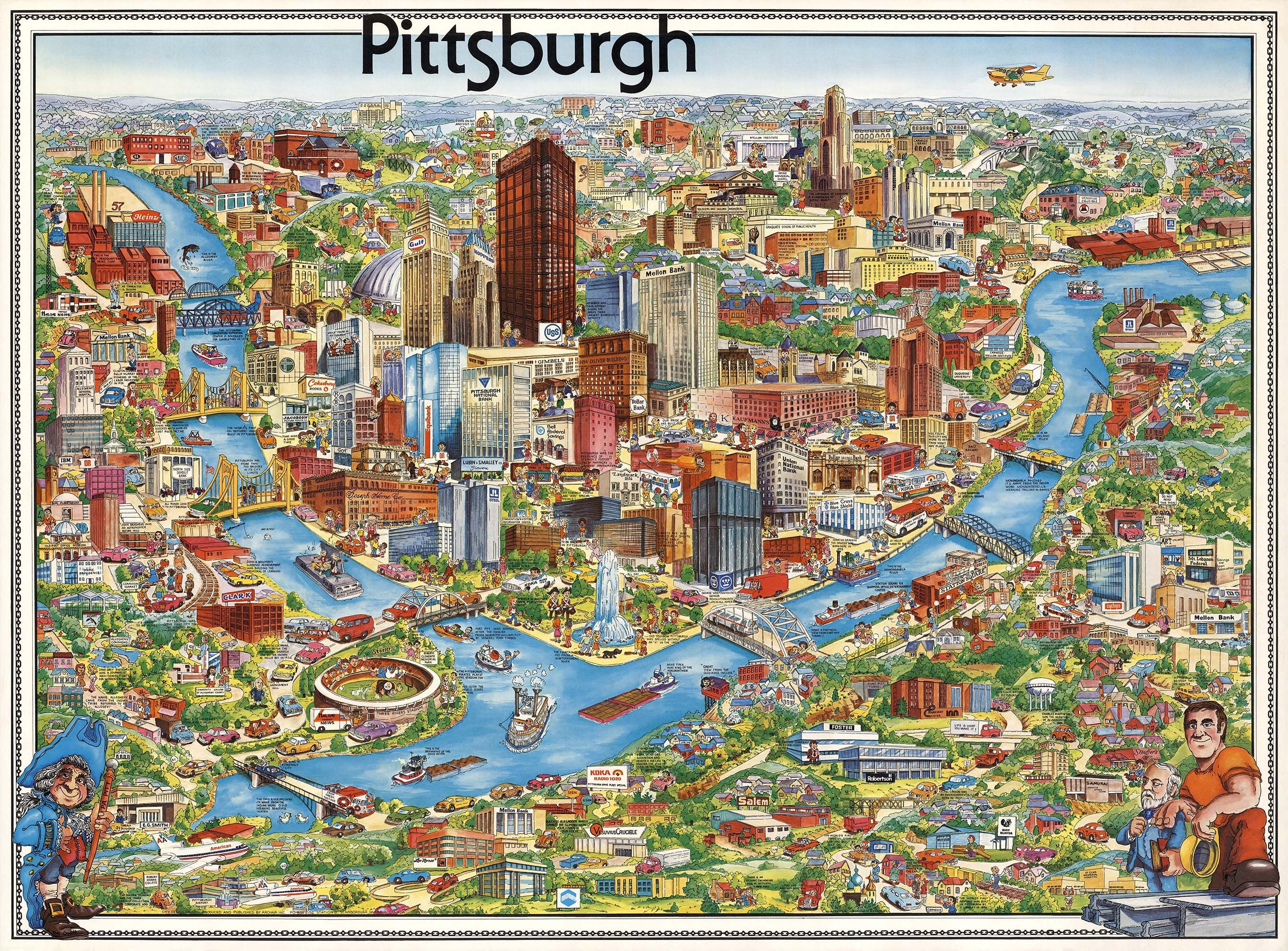 Artery8 Map Stiles 1939 Pittsburgh Pa Birds Eye View Artwork