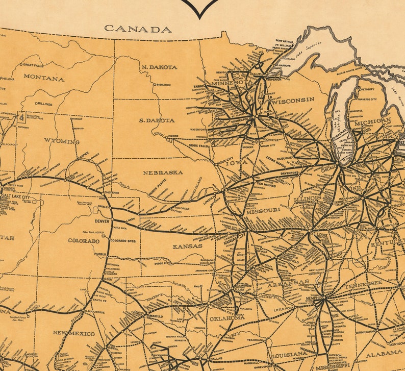 1935 Vintage United States Map Transcontinental Routes of USA Map Poster Vintage Map Wall Art