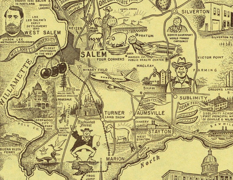 1975 Marion County Map State of Oregon Map Salem Map Print Etsy