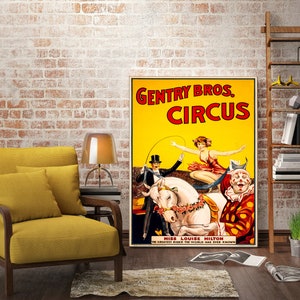1920 Circus Poster Vintage Gentry Bros Circus Print Clown Poster Print Art Retro Circus Giclée Art Carnaval Decor Circus Wall Print image 3