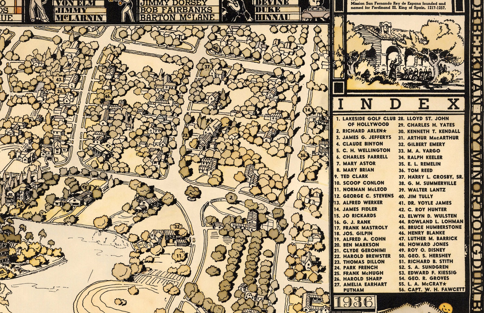 1936 Toluca Lake Map Print Vintage California Lakeside Golf Etsy