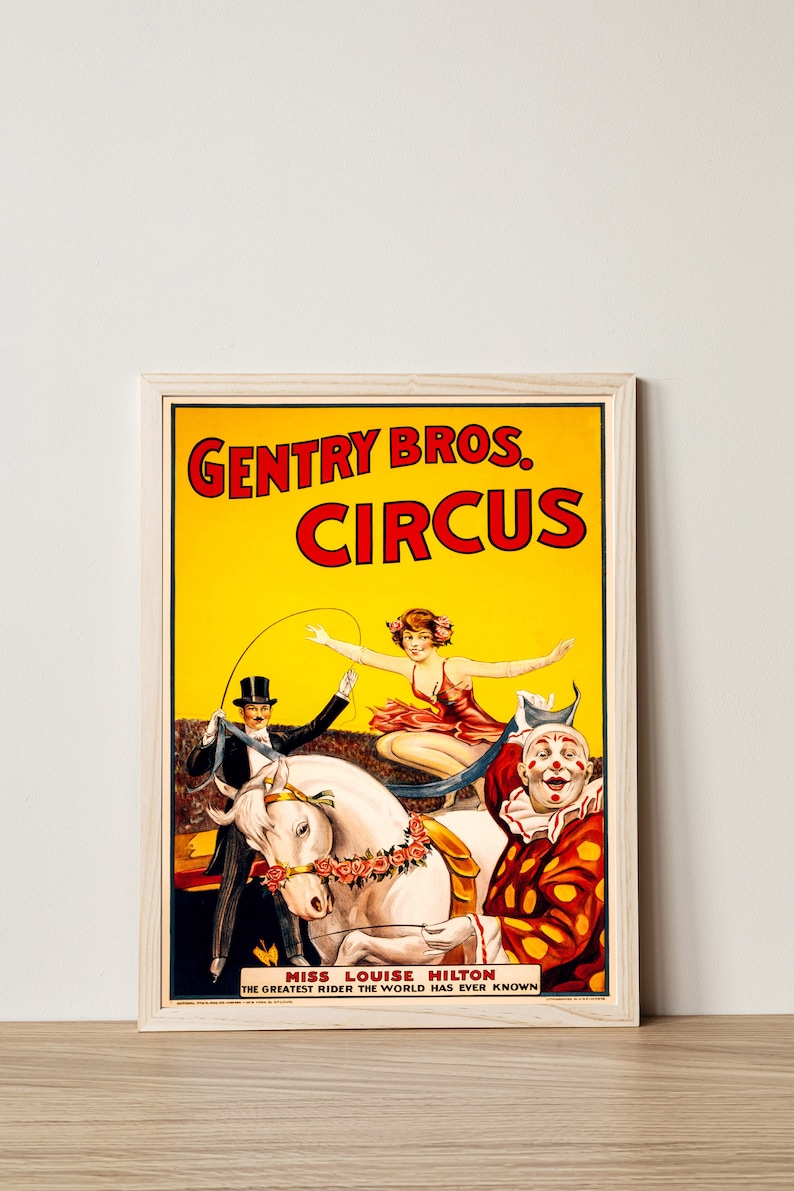 1920 Circus Poster Vintage Gentry Bros Circus Print Clown Poster Print Art Retro Circus Giclée Art Carnaval Decor Circus Wall Print image 1