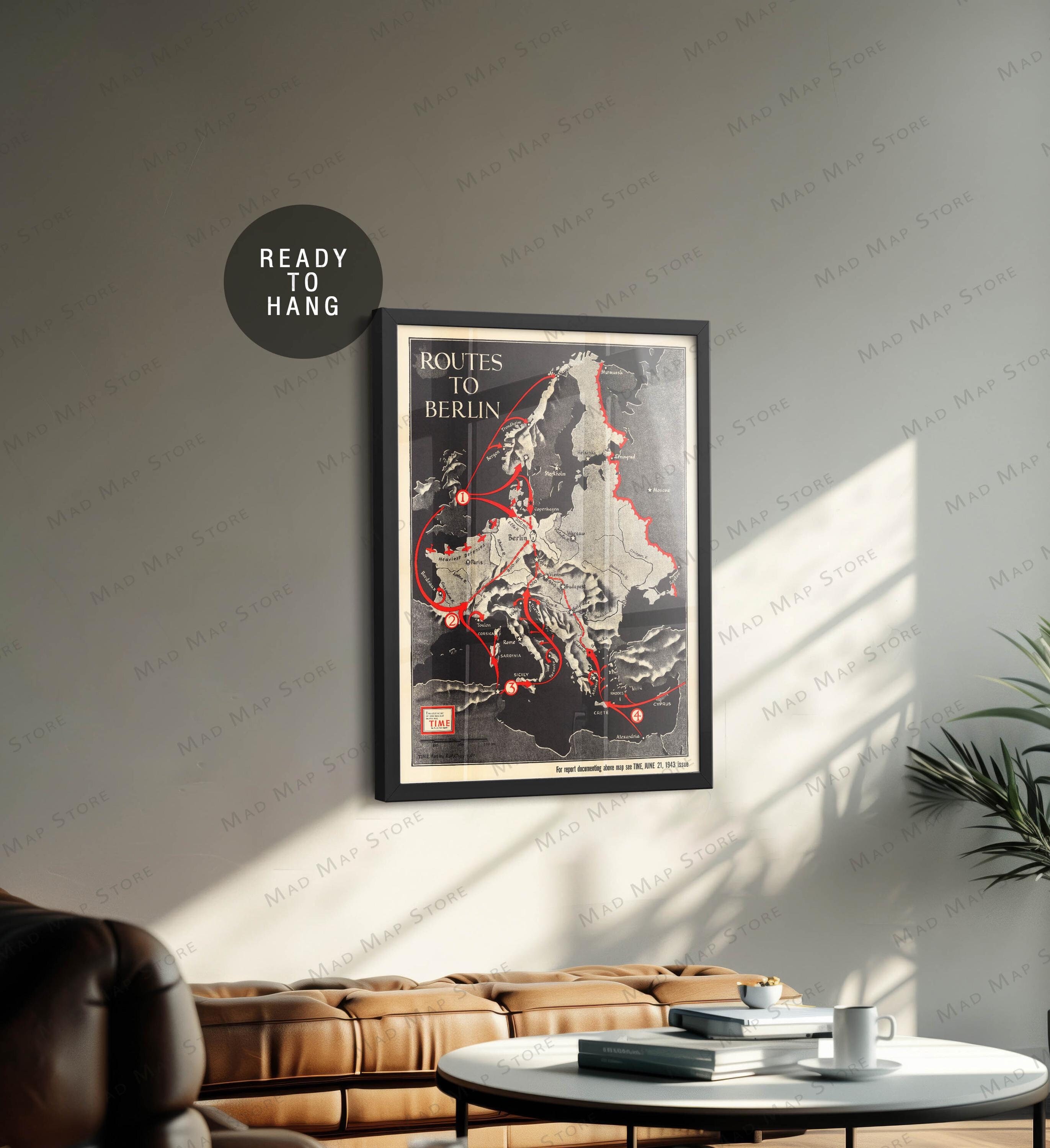 1943 WW2 Europe Map: Routes to Berlin - Framed Canvas or Poster - Etsy