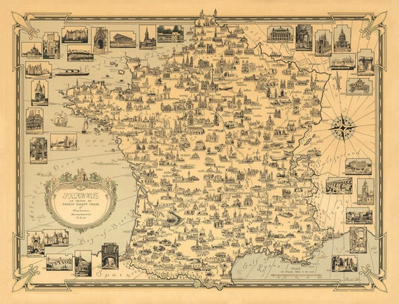 Vintage France Map Print: 1935 Antique French Poster Art - Etsy Canada