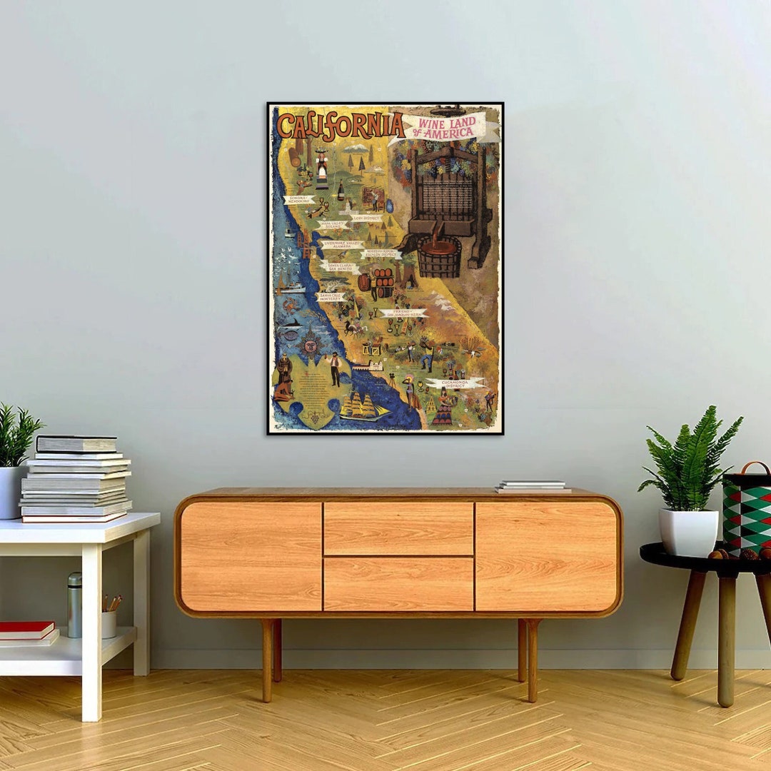 1960s California Wine Map Art Print: Vintage Wine Land of America - Etsy
