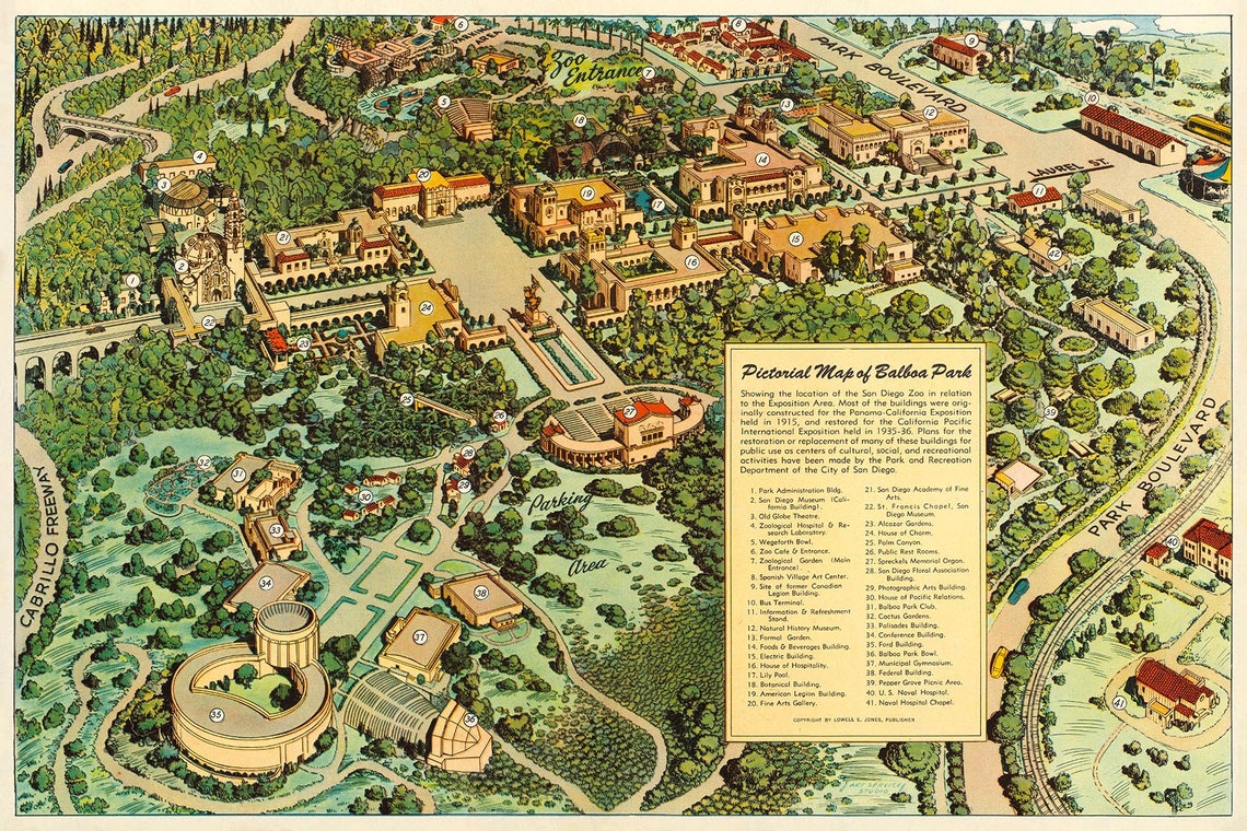 1948 San Diego Balboa Park Map San Diego Map Poster San Etsy