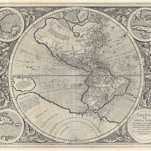 1607 Vintage Amerika Karte - Alte Amerika Karte Druck - Wand Dekor Karte Kunst - Antik Home Dekor - Landkarte Reproduktion - Amerika Karte Poster