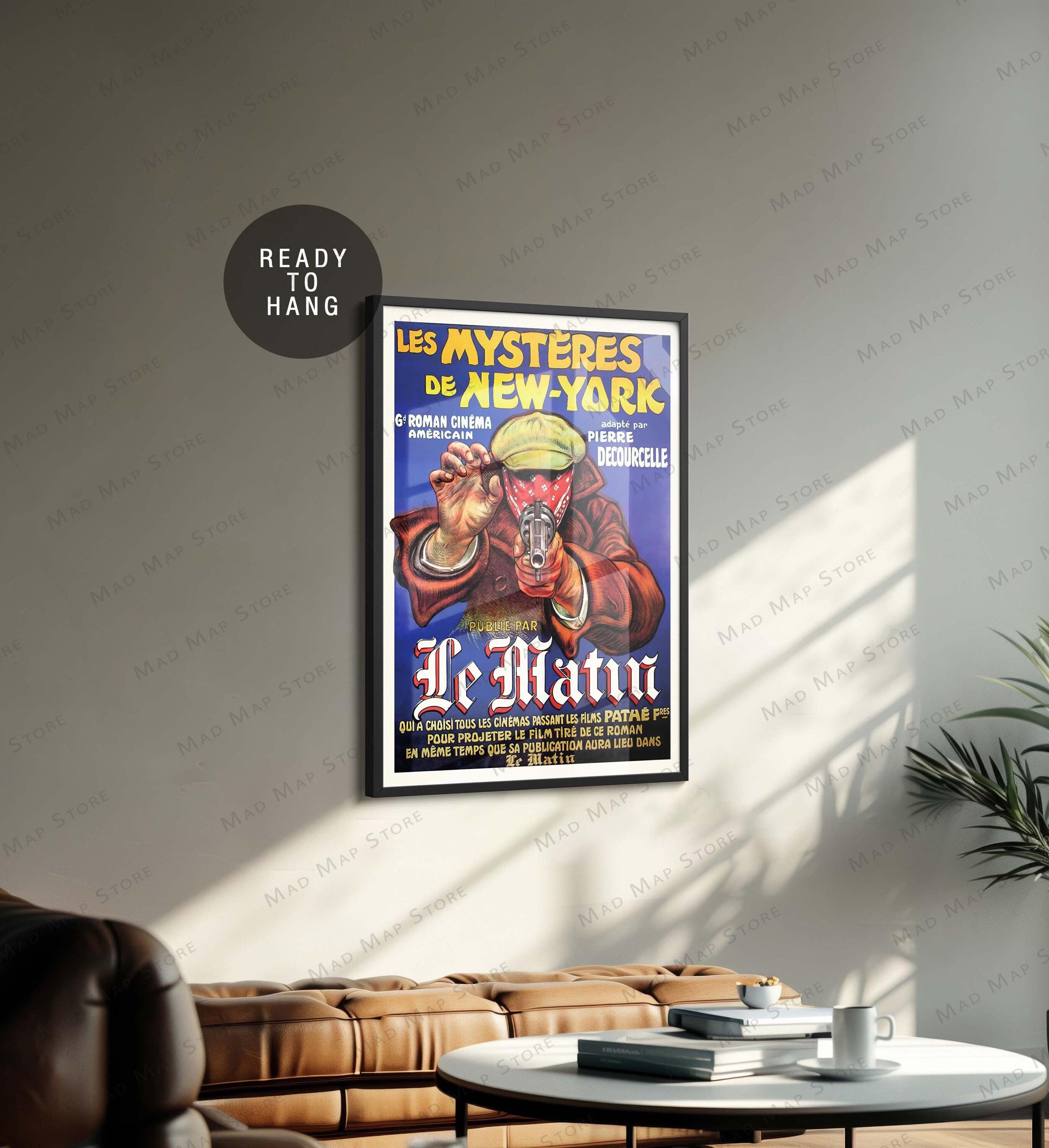 ビンテージ　ミッドセンチュリー　FRANCEプリント　3D CINEMAポスター 1915 French Film Poster: Les Mystères De New York - Framed Canvas