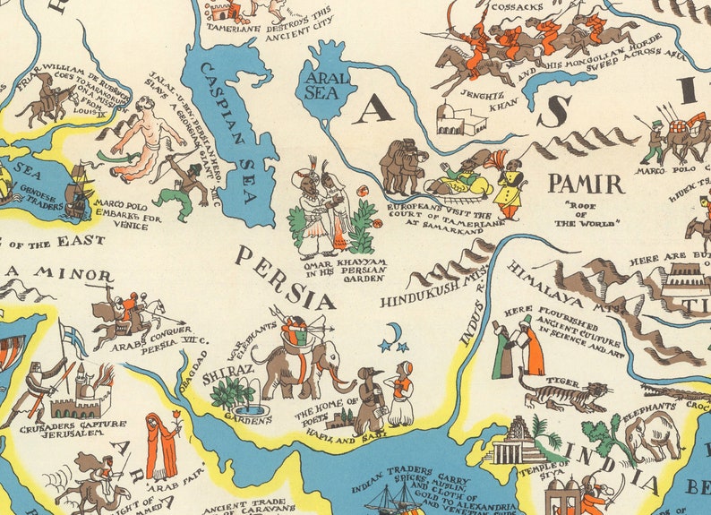 1925 Vintage Medieval Map Print: Historical Europe & Asia - Etsy