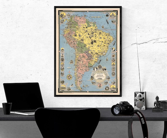 1942 South America Map Print: Vintage Pictorial Wall Art