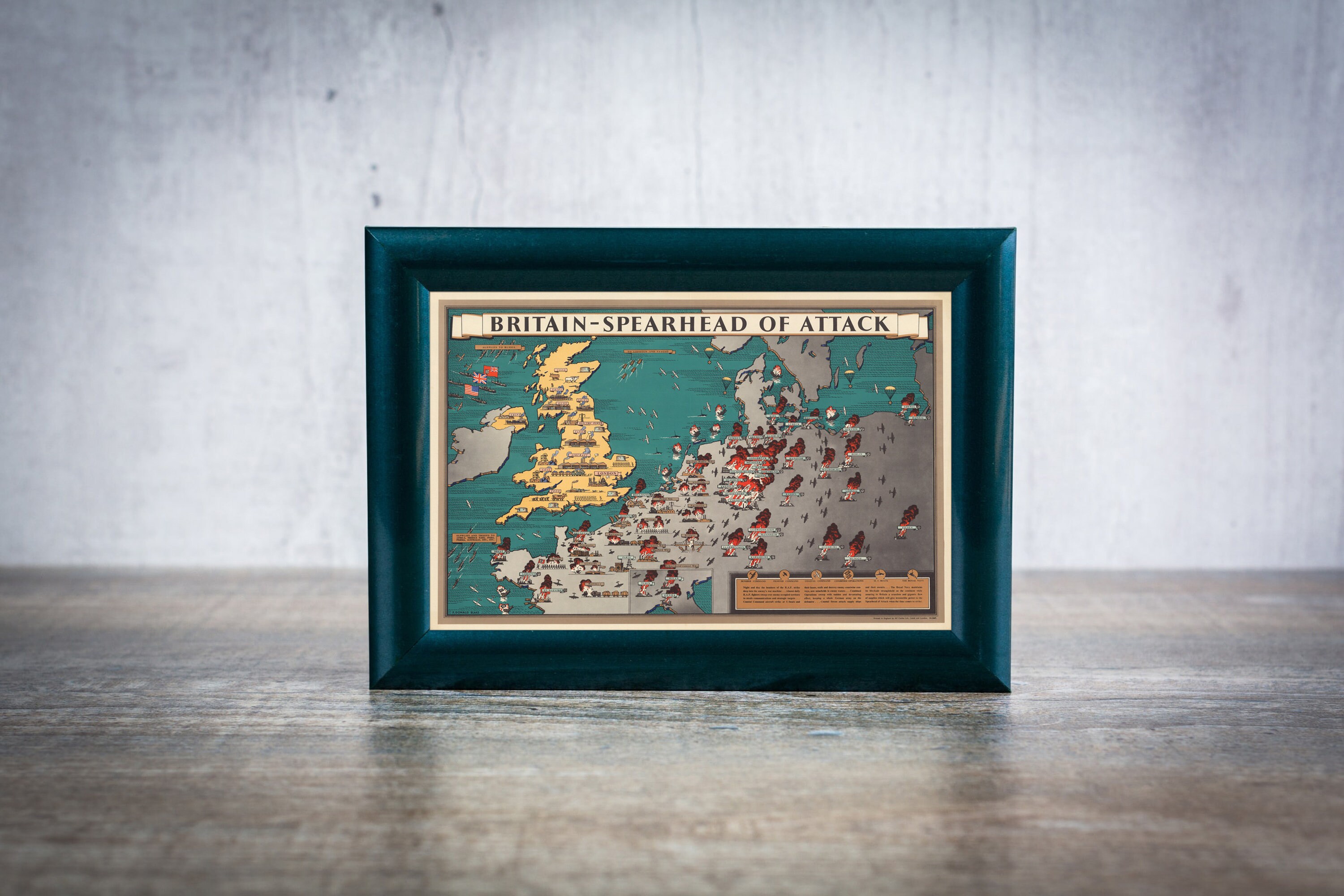 1944 Gran Bretagna WW2 Mappa - Mappa pittorica della seconda guerra mondiale - Stampa mappa della guerra dell'Inghilterra - Mappa del poster della seconda guerra mondiale - Mappa dell'Europa nella WW2 - Punta di diamante dell'attacco