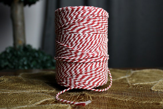 Cotton Cord, 1,1 mm, White/light Red, 50 M, 1 Roll