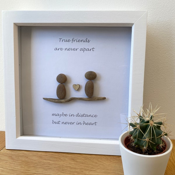 Personalised True friends are never apart, maybe in distance but never in heart Pebble Picture Frame.