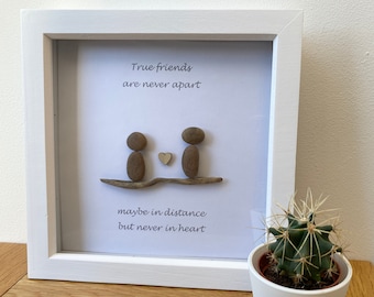 Personalised True friends are never apart, maybe in distance but never in heart Pebble Picture Frame.