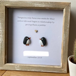Personalised ‘penguins’ Pebble Picture Frame Perfect for an Anniversary