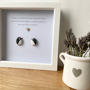 Personalised ‘penguins’ Pebble Picture Frame Perfect for an Anniversary