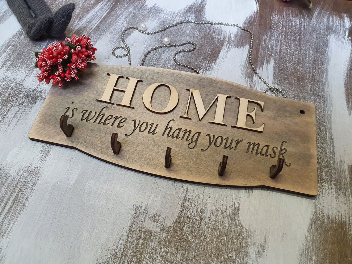 Personalized Family Name Key Holder Face Mask Hanger Shelf Etsy