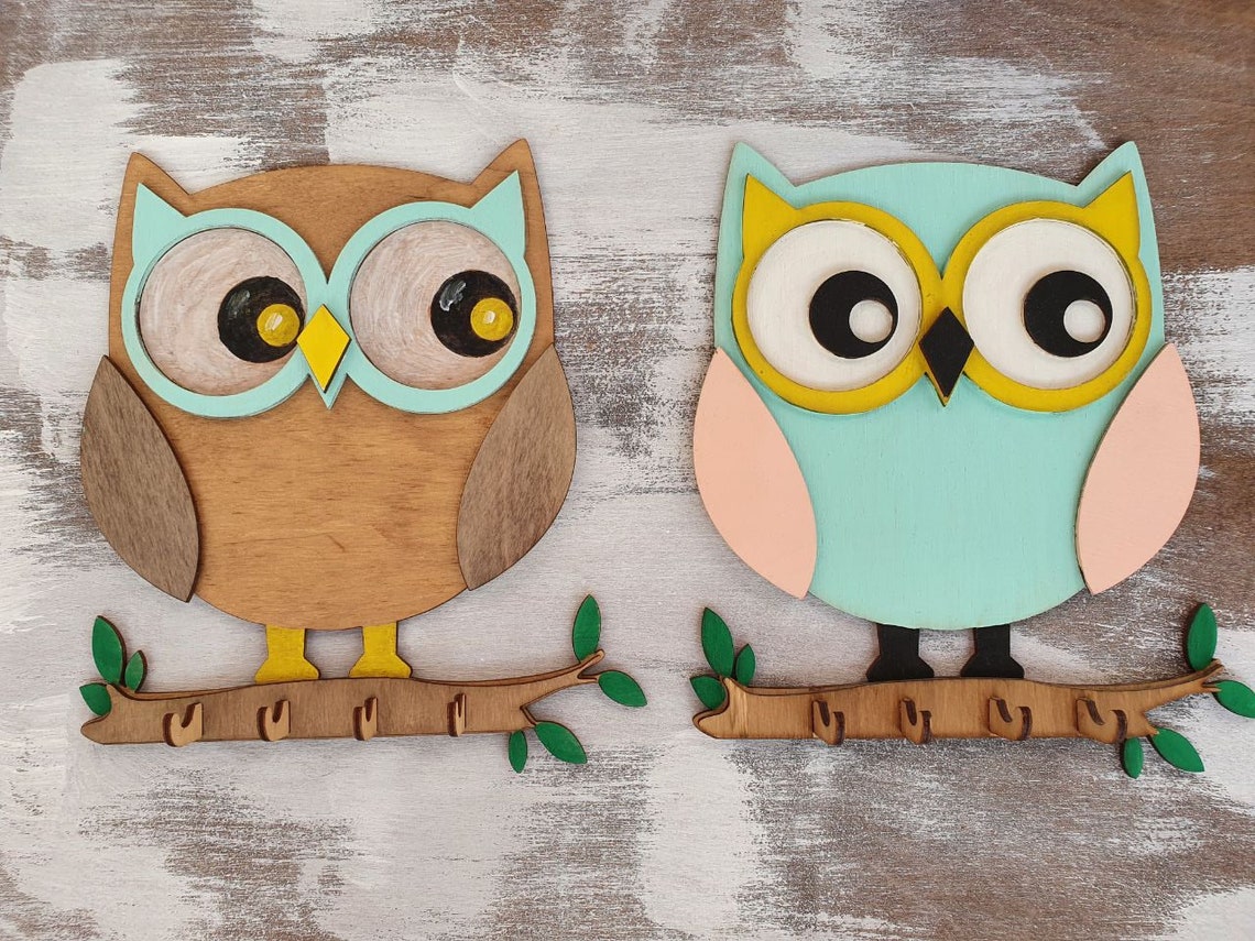 Key Holder owl custom key hanging personalized wooden key rack Etsy