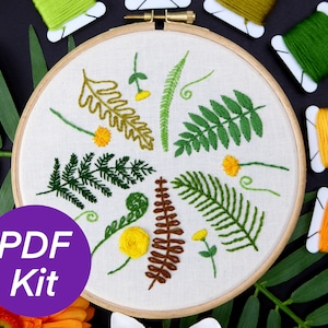 Forest Ferns PDF Pattern Embroidery Kit -- Beginners DIY Modern Craft Sewing  Gift Botanical Fern Floral Art Crewel